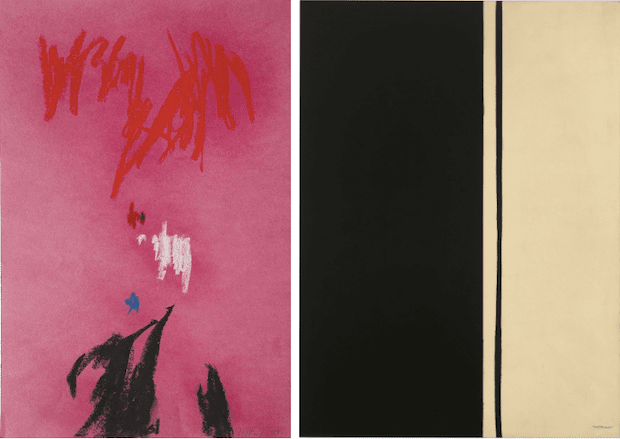 [left] Clyfford Still, PP-2, 1959. Clyfford Still Museum, Denver, Artwork © City and County of Denver / Artists Rights Society (ARS), New York [right] Barnett Newman, Black Fire I, 1961. Private Collection, Artwork © 2020 Barnett Newman Foundation / Artists Rights Society (ARS), New York